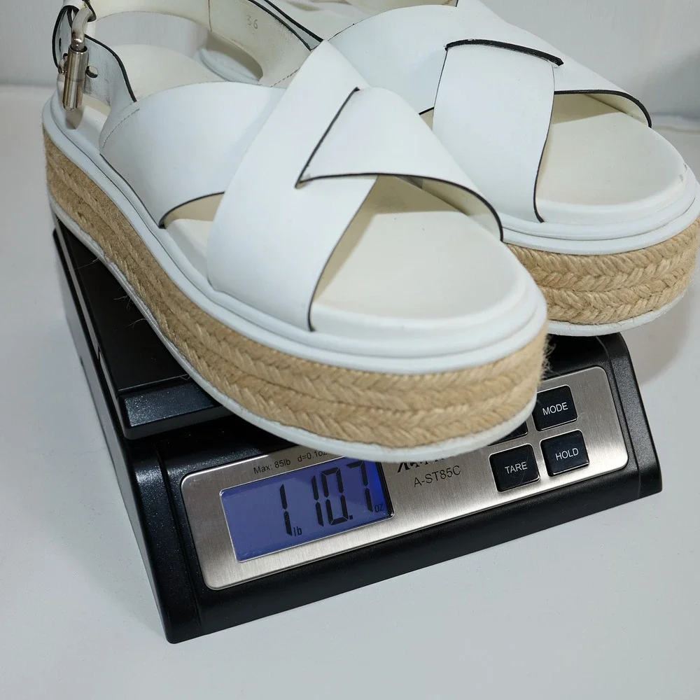 Prada White Leather Crisscross Platform Espadrille Sandals 36 Slingback Flatform